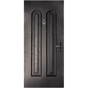 San Marco Solid composite door in a dark finish with twin arched panels and chrome handle