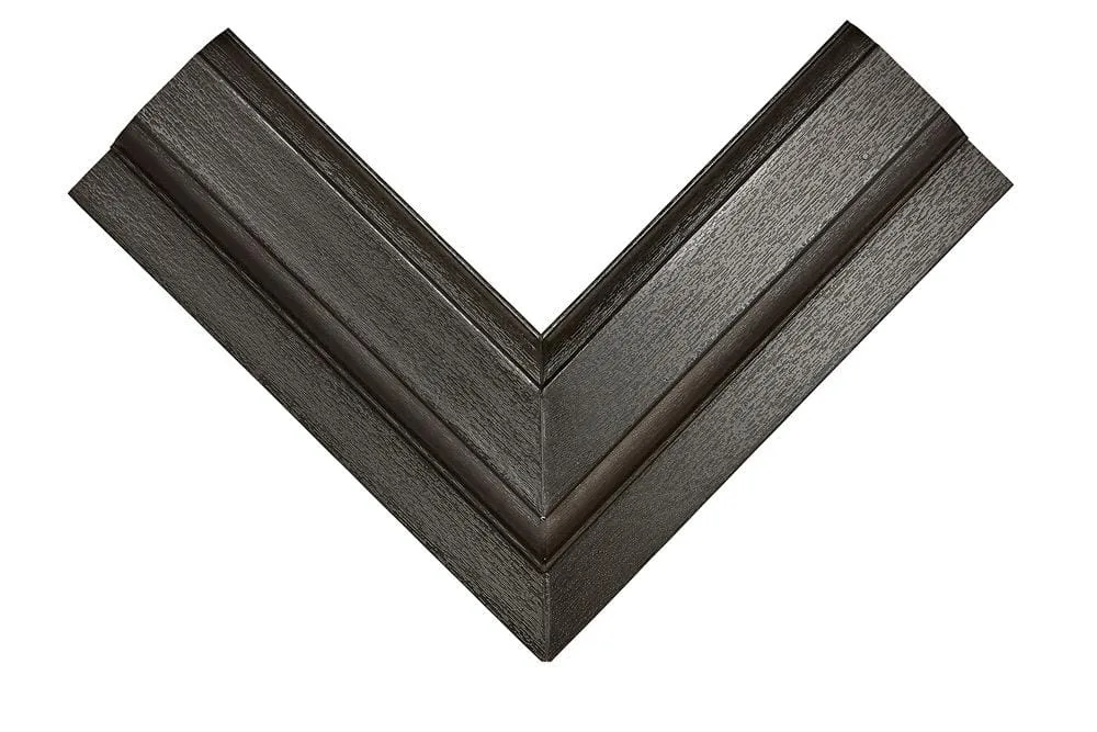 Close-up of a window or door frame corner section in Ebony woodgrain finish
