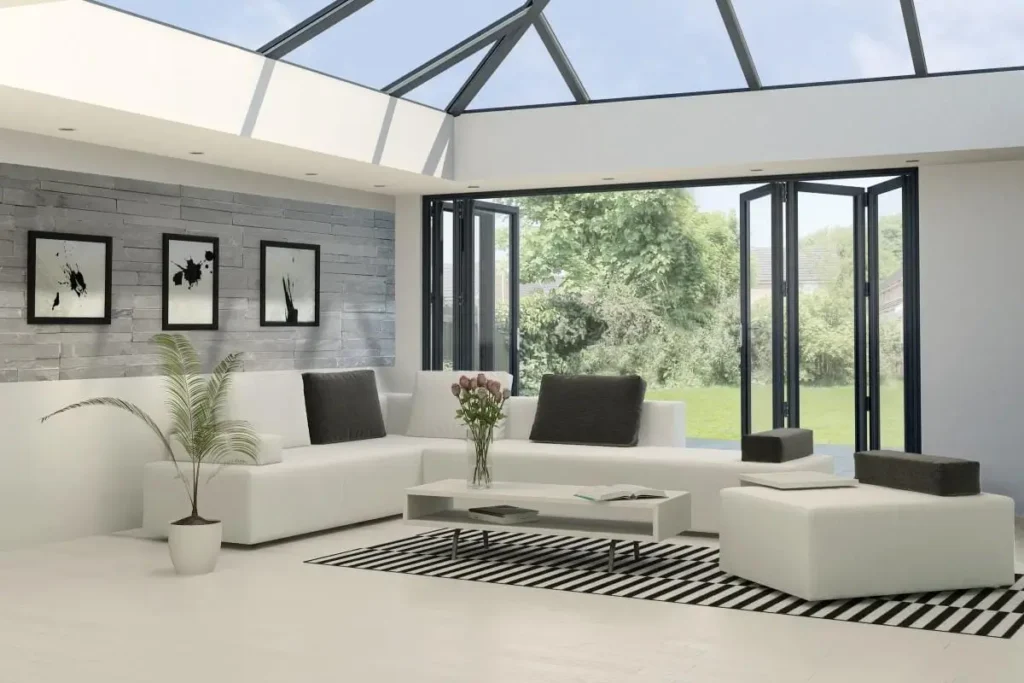 Interior of living room with bi-fold patio doors
